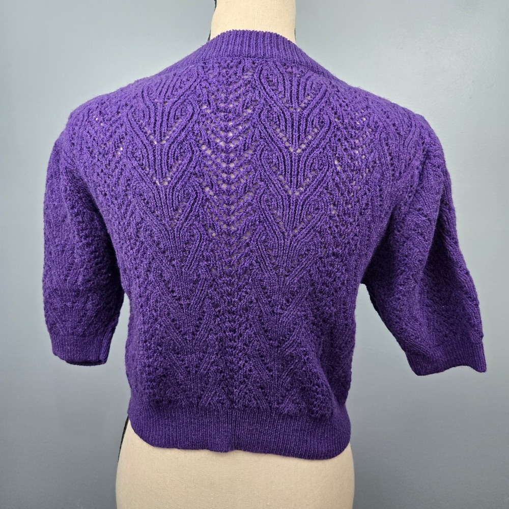 Knit Mix Purple Knit Short Sleeve Top Women's Medium Open Stitch Sweater - Picture 4 of 12